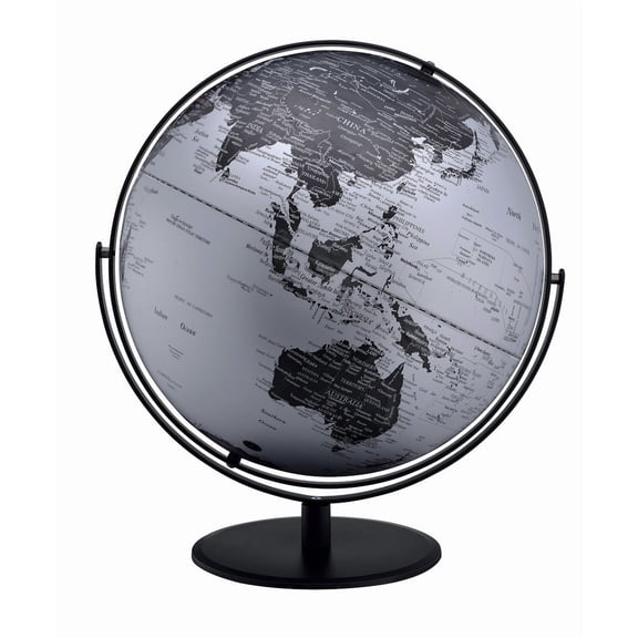20.5" Tall Black and Silver Decorative Globe with 3D Mountain Landscape, Tabletop Globe for Living Room, Office