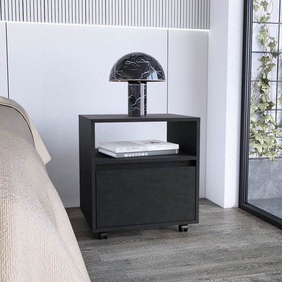 20.5" Tall Nightstand with Casters and Spacious Drawer / Convenient for Bedroom Use