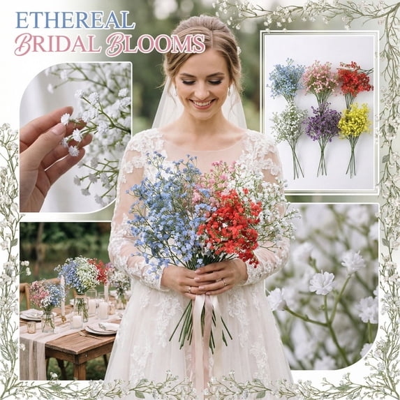 20.5" Wedding Decoration Hand-Held Bouquet, Blue Soft Rubber Three-Branch 's Breath, Realistic Plastic Simulation Flower for Bridal Shower Centerpieces, Valentines Day Decorations, 1Pcs Blue