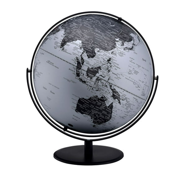 20.5 in BLACK/SILVER GLOBE W/ 3D MOUNTAIN FEATURES ON BLACK METAL FRAME