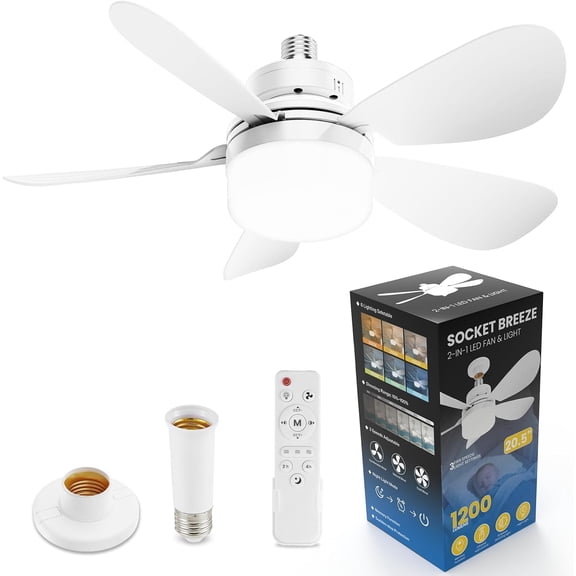 20.5-inch ceiling fan with light and remote control, 3 adjustable light outdoor lamp base fan, 24 decibel ultra-quiet embedded ceiling fan night light, suitable for bedroom, living room, terrace, and
