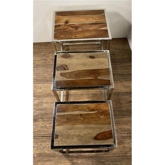 20.5 x 16 x 20 in. Modern Rustic Stainless Steel Nesting Tables