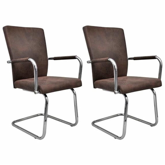20.5 x 21.3 x 36.2 in. Dining Suede Leather Chairs with Armrest, Brown - 2 Piece