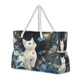 thumbnail image 1 of 20.5"x15" Large Beach Tote Bag with Rope Handles, Waterproof Nylon, Zipper Closure, Multi-Pockets for Travel, Pool & Daily Use Glowing Butterfly and Cat, 1 of 7
