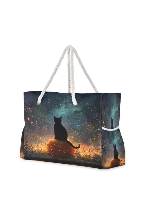 20.5"x15" Large Beach Tote Bag with Rope Handles, Waterproof Nylon, Zipper Closure, Multi-Pockets for Travel, Pool & Daily Use Mysterious Ruins