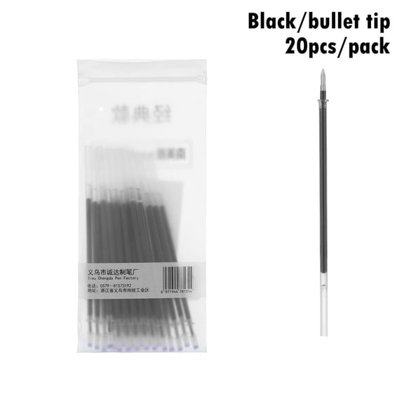 20/50/100 PCs/Lot 0.5mm Useful Smooth Plastic Black Ink Gel Pen Refill Neutral Core Writing Tool BLACK 20PCS BULLET TIP