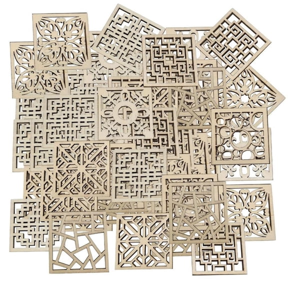 20/50/100Pcs Hollowed Square Shape Wooden Cutout 4x4CM Unfinished Wood Slices For Kids Adults Art Craft Painting Project