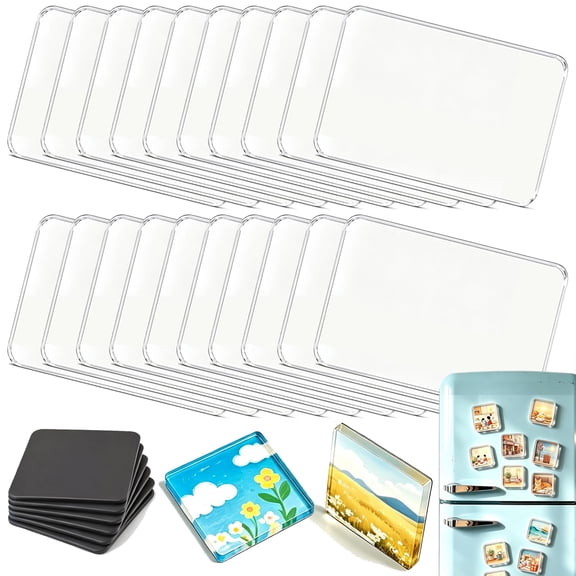 20 or 50 PCS Acrylic Fridge Magnet Kit, Clear DIY Magnetic Picture Frames with Adhesive Backing, Rectangle Photo Magnets for Refrigerator, Crafts, Office, Classroom