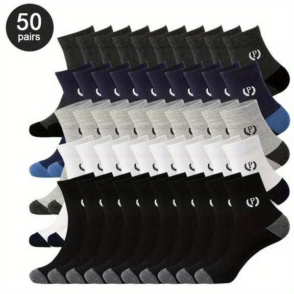 20/ 50 Pairs of Socks Men'S and Women'S Mid-Calf Socks Breathable and Moisture-Wicking Fashionable Sports Socks