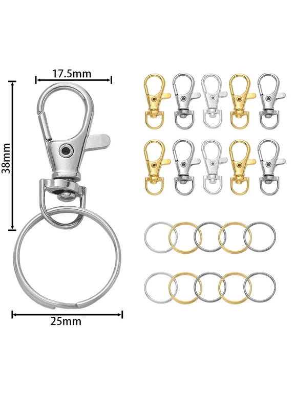 20/50Pcs Swivel Snap Hooks with Key Ring Metal Swivel Lobster Claw Clasps for DIY Keychain Bag Hang Jewelry Making Accessories