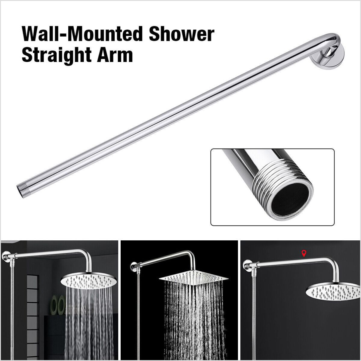 20" 52cm Stainless Steel Wall Mounted Tube Rain Shower Head Arm Bracket