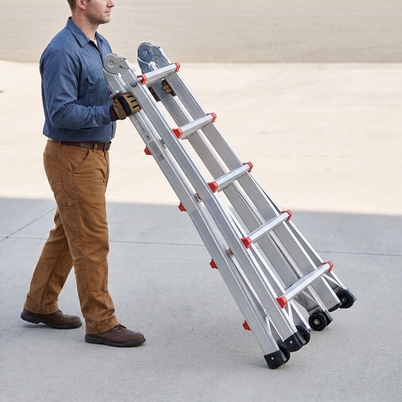 20.5FT MultiFunction Telescoping A Frame Ladder 6230mm Extension Step Ladder with Dual Transport Wheels 330lbs Capacity NonSlip Portable Folding Ladder for Home Maintenance Attic Cleaning DIY Wor