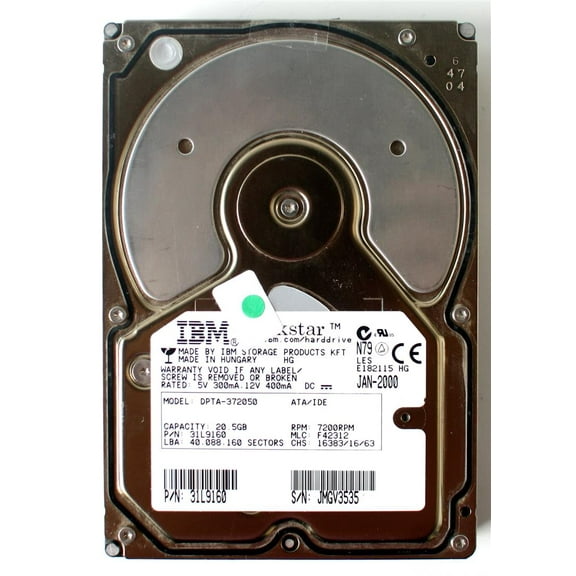 20.5GB HDD, DPTA-372050 ATA/IDE, 31L9160, 7200RPM, MLC: F42312, JAN-2000