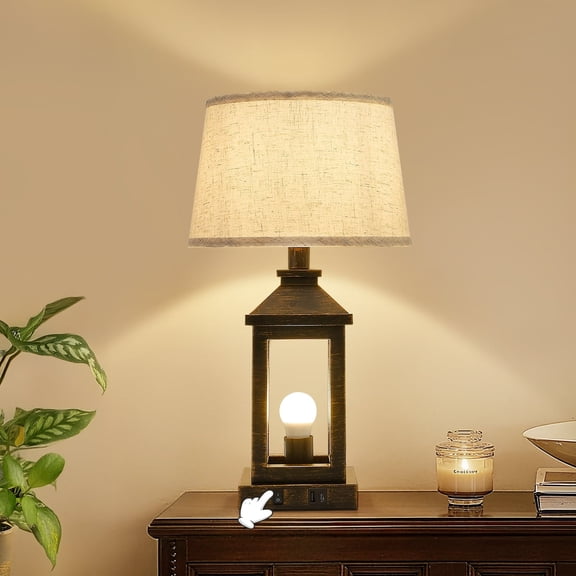 20.5in Black Farmhouse Bedside Table Lamp for Living Room, 3-Way Dimmable Touch Control Modern Nightstand Lamp with 2 Light for Bedroom, Home, Office(Bulbs Included)
