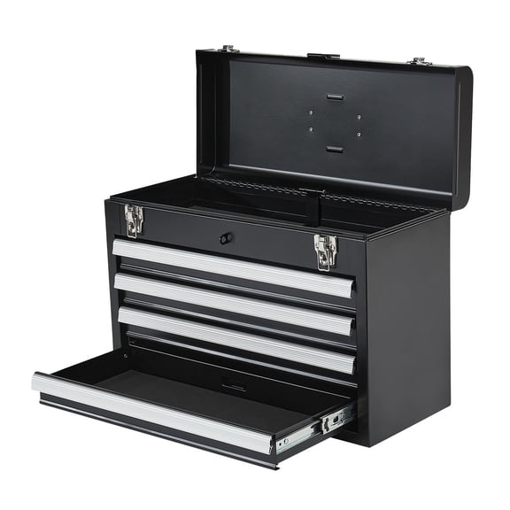 20.5in convenient Metal Tool Box with 4 Drawers, Ball Bearing Slides, Lockable Powder Coated, Tool Organizer