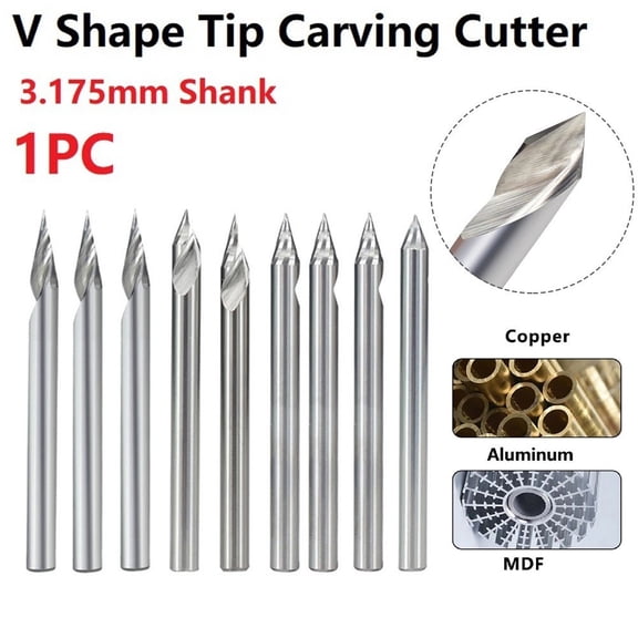 20-60 Degree Tip Carbide 3D Engraving Bit 3.175Mm V Shape Tip End Milling Cutter 0.1/0.2/0.3Mm Tip Power Tool Accessories 30Dx0.2 Fangkenuo