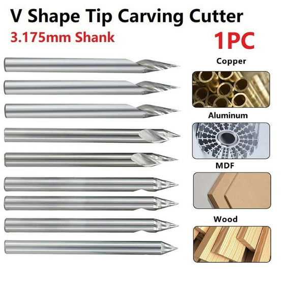 20-60 Degree Tip Carbide 3D Engraving Bit 3.175Mm V Shape Tip End Milling Cutter 0.1/0.2/0.3Mm Tip Power Tool Accessories 60Dx0.1 Fangkenuo