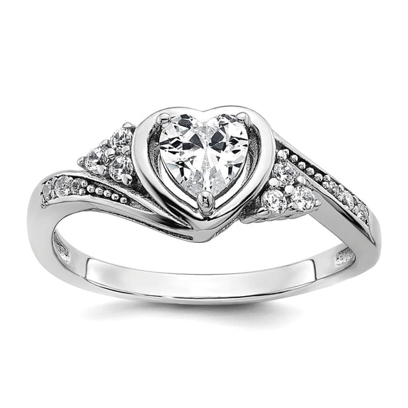 20.6mm 925 Sterling Silver Rhodium Plated Polished Cubic Zirconia Fancy Love Heart Ring Size 7 Statement Ring for Women
