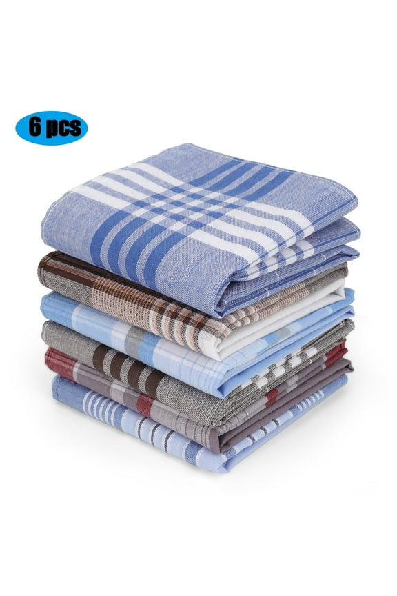 20/6pcs Men's Handkerchiefs, DISEN Soft Cotton Hankies, Classic Pocket Square with Striped Border, 15.8''x15.8''