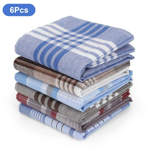 20/6pcs Men's Handkerchiefs, EEEkit Soft Cotton Hankies, Classic Pocket Square with Striped Border, 15.8''x15.8''