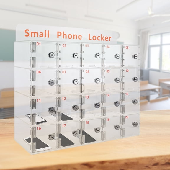 20.7*7.3*16.4 Rectangular Acrylic Cell Phone Locker Box Storage Cabinet Pocket w/Keys 20 Slots Clear