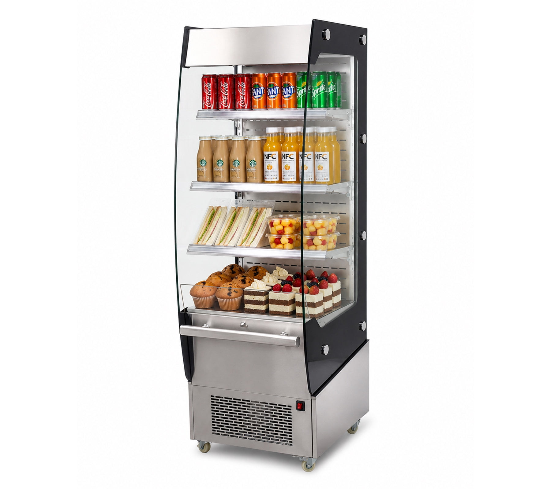 20" 7.8 cu. ft. Open Air Refrigerator Display Merchandiser, Commercial Grab & Go Cooler for Drinks Sandwiches Desserts