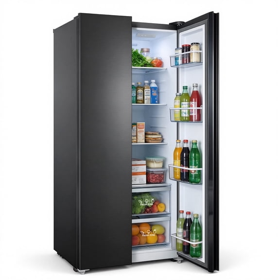 20.7 Cu. Ft. Black Stainless Steel Side-by-Side Refrigerator - Left Freezer & Right Fridge , Temperature Control