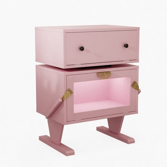 20.7" Wide Pink Robot LED Nightstand with 360° Rotating Drawer - Modern End Table