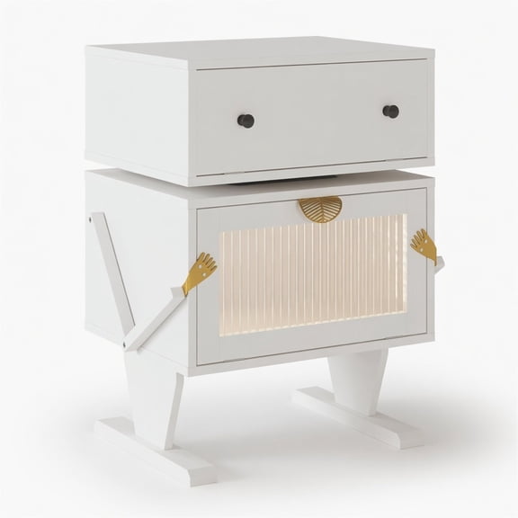 20.7" Wide Robot LED Nightstand with 360° Rotating Drawer, Modern End Table  for Bedroom, Living Room