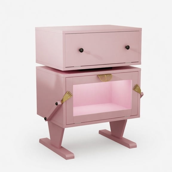 20.7" Wide Robot LED Nightstand with 360° Rotating Drawer - Modern End Table(lxf)