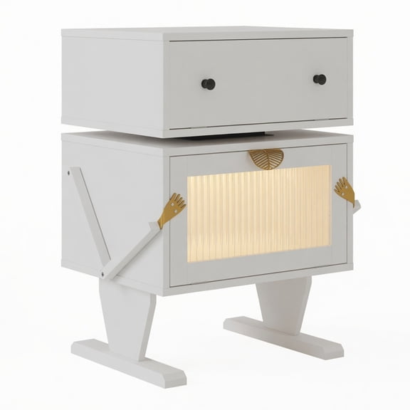 20.7" Wide White Robot LED Nightstand with 360 Rotating Drawer - Modern End Table