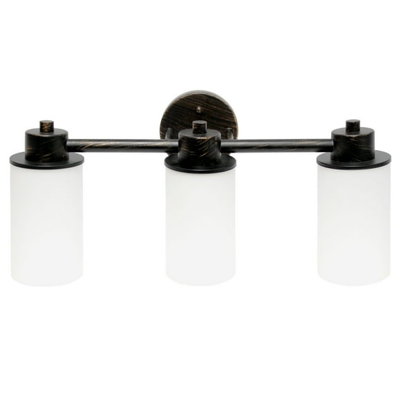 20.75" 3 Light Metal And Milk White Cylinder Shape Glass Shades, Circled Backplate Wall Mounted Vanity Fixture - Oil