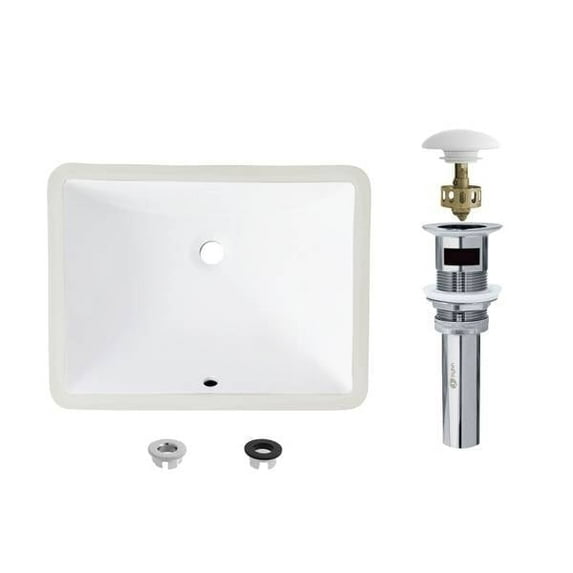 Stylish Undermount 20 ¾"Wx 15 ½"D White Porcelain Rectangular Bathroom Sink with Pop-Up Drain P-200D