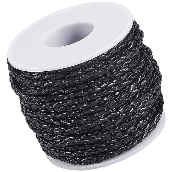 20.78 Yard Leather Cord 3MM Black Round Woven PU Leather Folded Bolo Tie String Lace Cording Rope Braiding Strip Thread