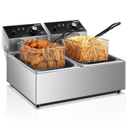 FOHERE 20.7Qt Electric Deep Fryer with Basket, 3400W with Temperature Control, Silver