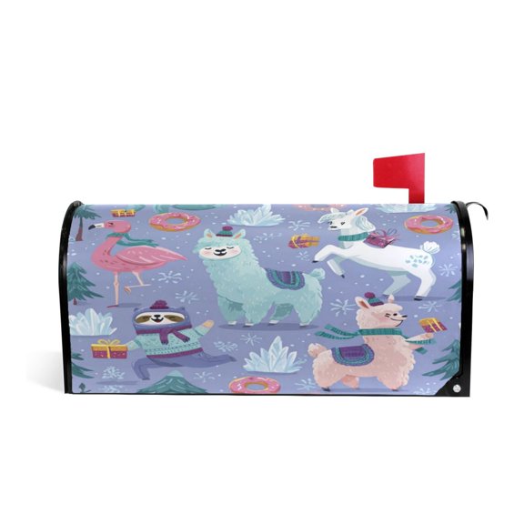 20.7x18.03" Magnetic PVC Mailbox Cover Letter Box Cover Mailbox Wraps Post for Holiday Garden Yard Decor Cute Animals in The Snow