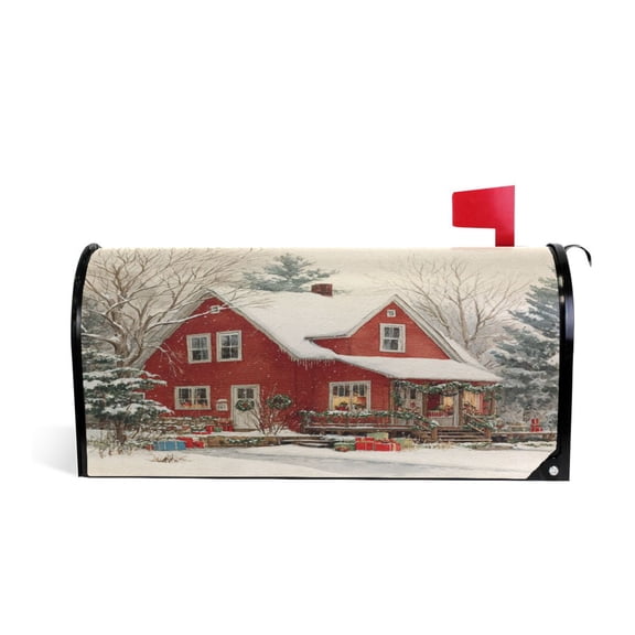 20.7x18.03" Magnetic PVC Mailbox Cover Letter Box Cover Mailbox Wraps Post for Holiday Garden Yard Decor House with Snow-covered Roof