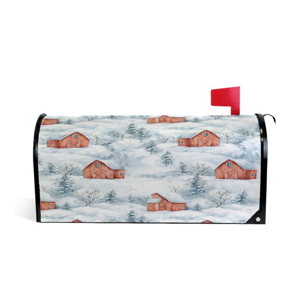 20.7x18.03" Magnetic PVC Mailbox Cover Letter Box Cover Mailbox Wraps Post for Holiday Garden Yard Decor Watercolor Red Bar Pattern