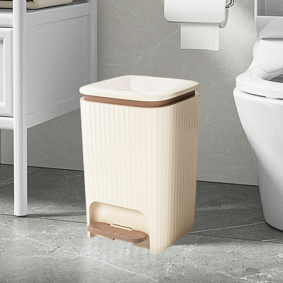 Under $20 9/12 Liter Large Capacity Trash Can Square Plastic Garbage Can with Lid, Step Pedal Trash Can for Living Room, Bedroom, Kitchen, Bathroom(Yellow + Brown, 12L)