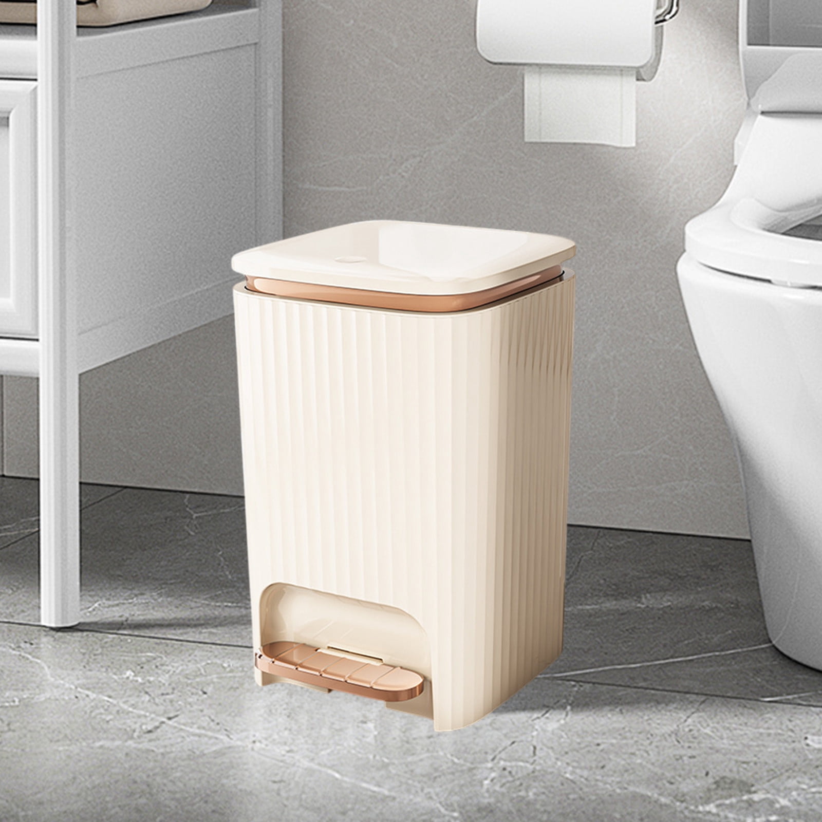 Under $20 9/12 Liter Large Capacity Trash Can Square Plastic Garbage Can with Lid, Step Pedal Trash Can for Living Room, Bedroom, Kitchen, Bathroom(Yellow + Gold, 12L)