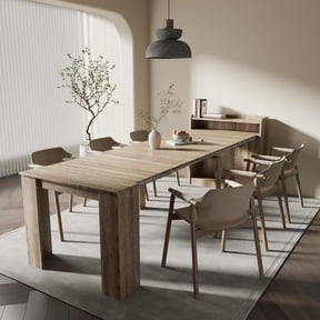 20"-99" Extendable Dining Table with Storage for 2-10 People, Modern Modular Extension Table, Space-Saving Extra Long Folding Dining Table, Multifunctional Conference Meeting Table, Oak