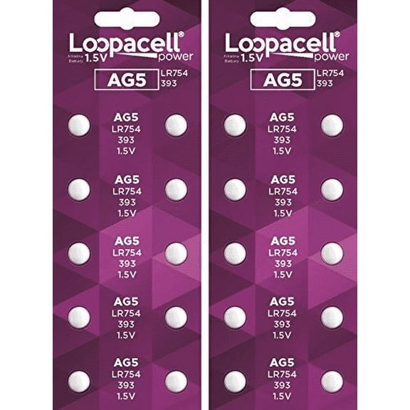 (20) AG5 393 LR754 SR754 Alkaline Battery Button Cell By LOOPACELL