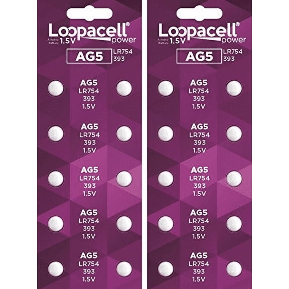 (20) AG5 393 LR754 SR754 Alkaline Battery Button Cell By LOOPACELL