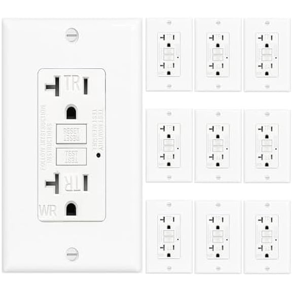 (20 AMP - 10 ) GFCI Outlet WR White - Tamper Resistant, Weather Resistant GFI Receptacle with Self-Test,  ,, Easy Install - Ground Fault Outlet for Outdoor Use & Bathroom