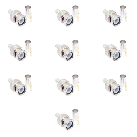 20 AWG Center Pin BNC Male Crimp Connector - RG59 & RG62 PVC for Coaxial Cable 10 Pcs Pack