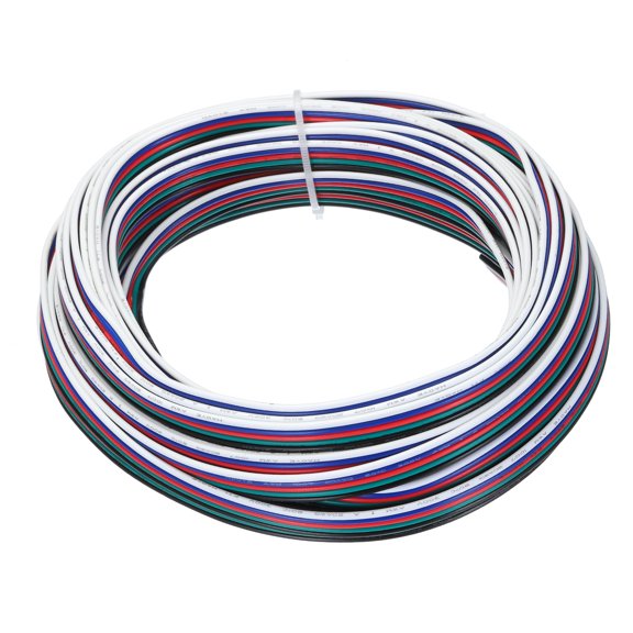 20 AWG Flat Ribbon Wire, LED Extension Cable 5 Pin, 40Ft/12M Long 1.8mm Dia 5 Color Stranded Tinned Copper