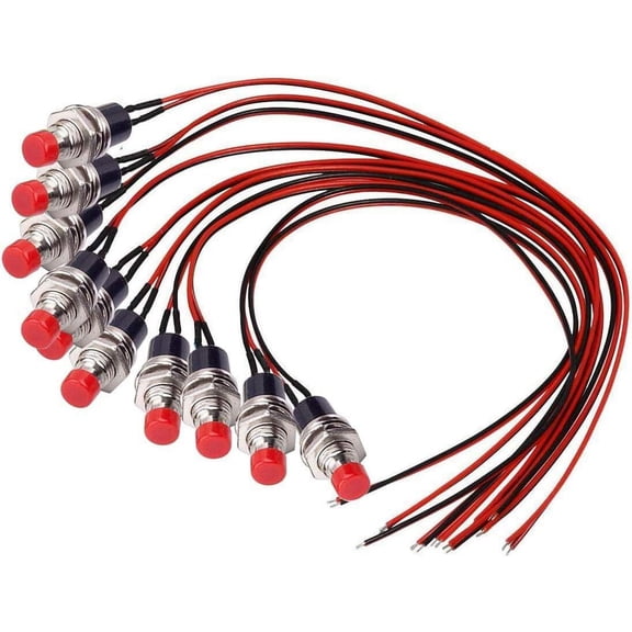 20 AWG Mini Snap Momentary Switches, Red, for Cars, PCs & Lamps, Pack of 10