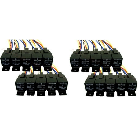 20 Absolute USA 12V 30/40 Amp SPDT Automotive Marine Bosch / Tyco Style 5 Pin Relay with Wires & Harness Socket