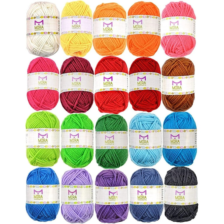 20 Acrylic Yarn Skeins - 438 Yards Multicolored Yarn in Total Great Crochet  and Knitting Starter Kit for Colorful Craft Assorted Colors Bright 