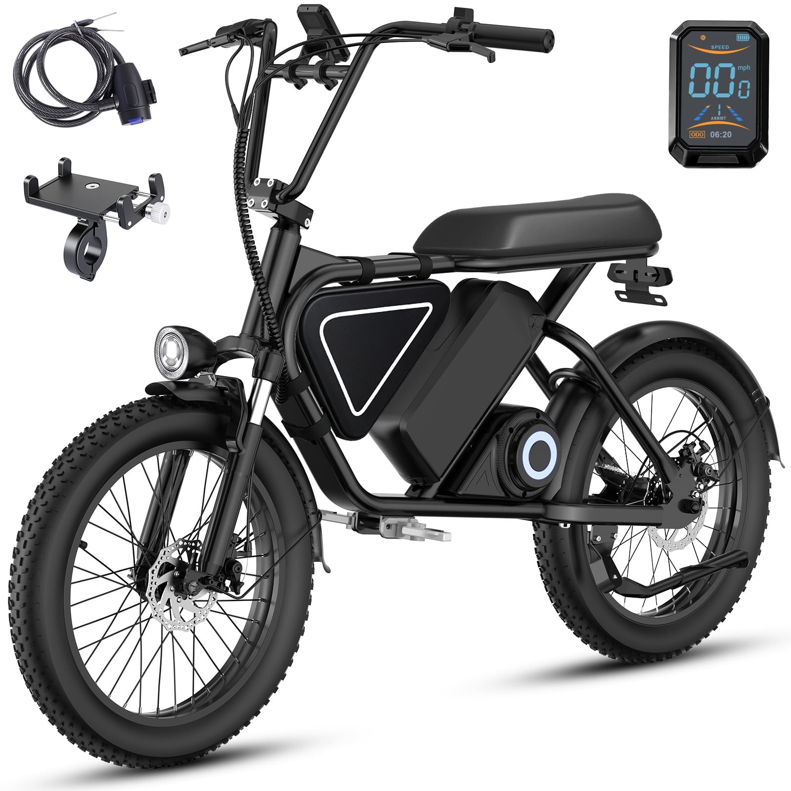 20 in Adult Electric Bicycle, 1000W Brushless Mid-Drive Motor, 48V 15.6Ah, Range Up To 50-60 Miles, Dual Disc Brakes, Ip54 Waterproof, 264 Lbs Load Capacity.Black